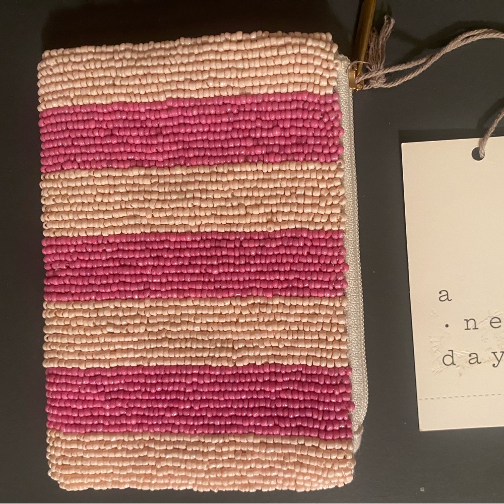 Pink and Cream Beaded Coin Pouch